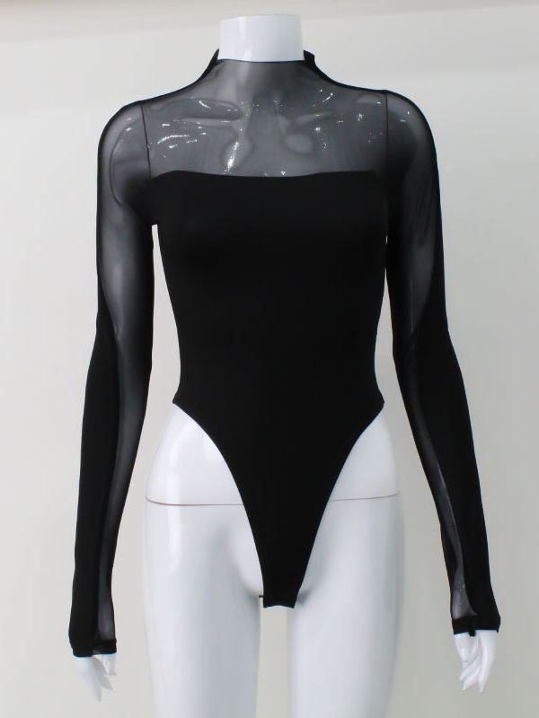 Sexy mesh patchwork long-sleeved jumpsuit