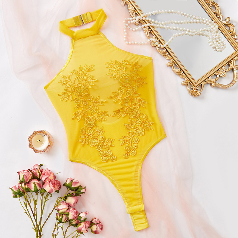 2962--Hot-selling sexy water-soluble flower see-through hot girl slim underwear sexy bodysuit