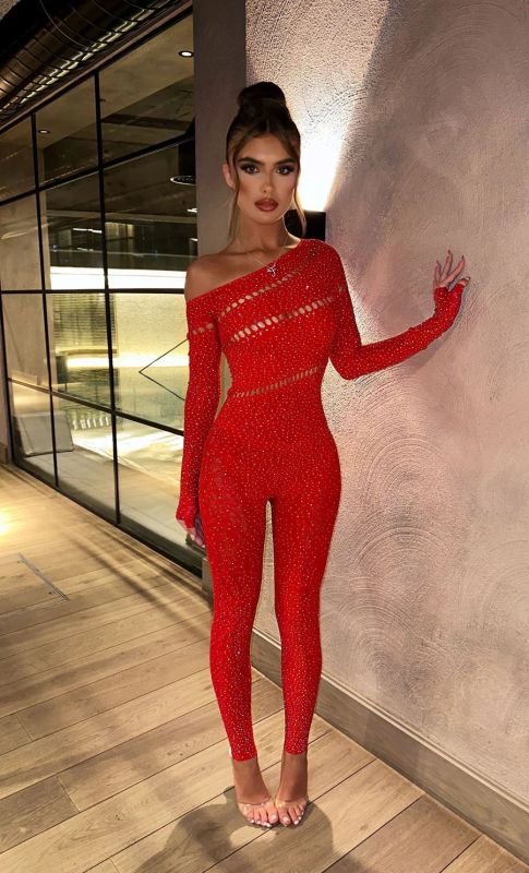DY-011--New sexy one-piece long-sleeved hot diamond shiny net sexy underwear