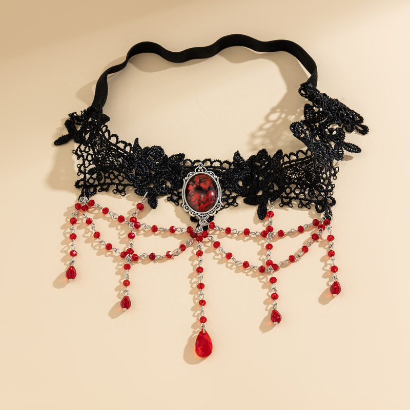 0292--Gothic style pure lace leg chain blood drop red imitation crystal sexy leg ring JK tassel leg chain