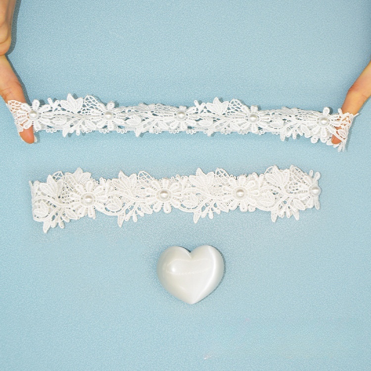 TH02--Bridal lace pearl elastic thigh garter leg ring