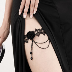 0371k--Sexy red rose lace leg chain, sweet and cool elastic leg straps, Lolita leg ring