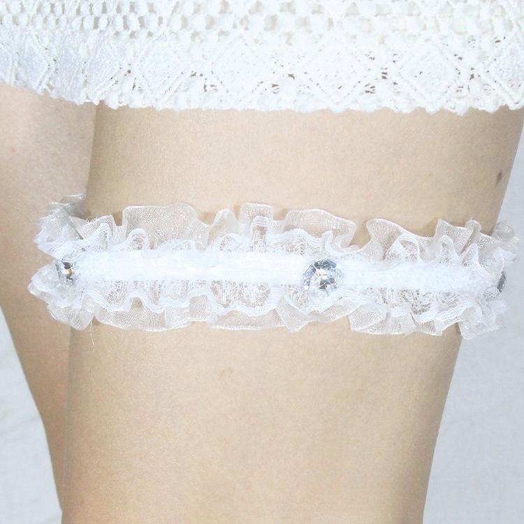 TH75--Lace bow rhinestone elastic thigh garter leg ring