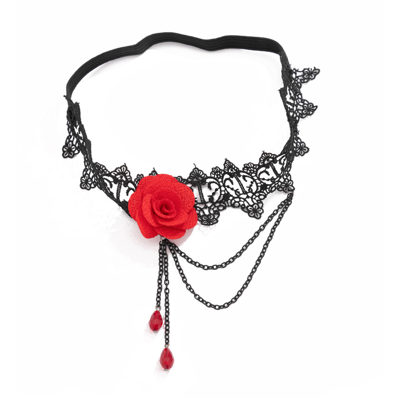 0371k--Sexy red rose lace leg chain, sweet and cool elastic leg straps, Lolita leg ring
