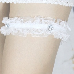 TH75--Lace bow rhinestone elastic thigh garter leg ring