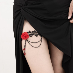 0371k--Sexy red rose lace leg chain, sweet and cool elastic leg straps, Lolita leg ring
