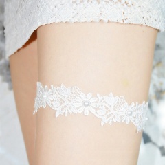 TH02--Bridal lace pearl elastic thigh garter leg ring