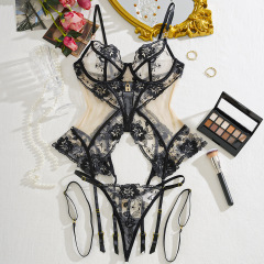 XZ4437A--Hot sexy bra set, mesh see-through thin lace temptation underwear three-piece set