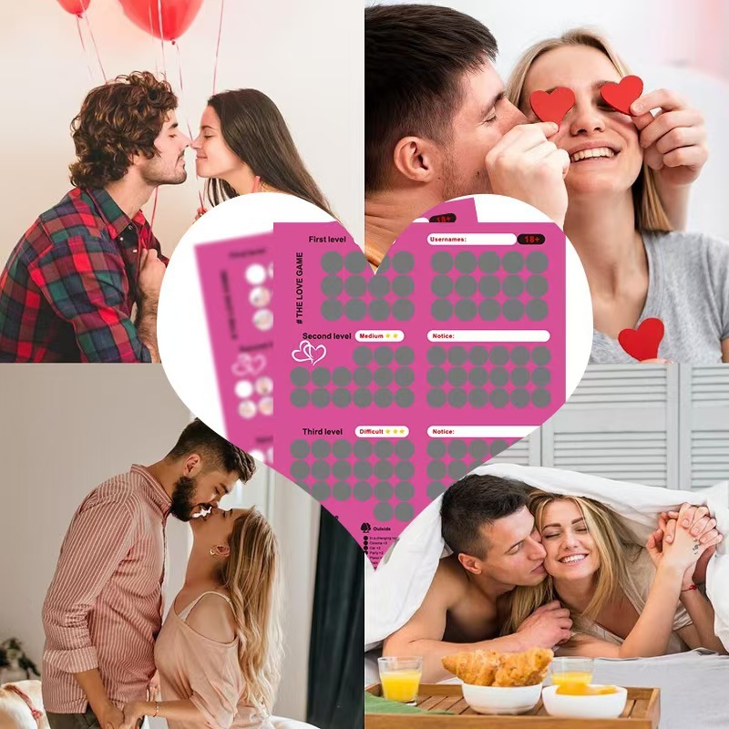 XF100--Valentine's Day gift scratch card poster 100 locations punch card challenge date scratch card
