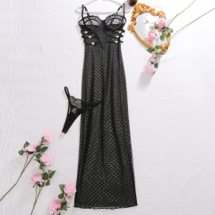 XZ4103L--New style underwear sexy suspender tight long skirt suit fashionable heart polka dot lace dress