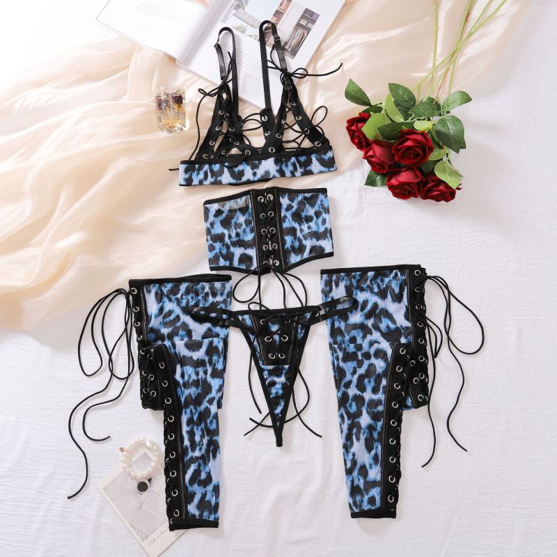 XZ4163A--Sexy strappy hollow bra four-piece set