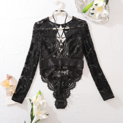 XZ4390A--Sexy mesh transparent backless hollow comfortable sexy jumpsuit with open crotch