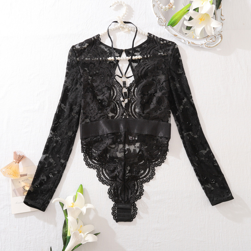 XZ4390A--Sexy mesh transparent backless hollow comfortable sexy jumpsuit with open crotch
