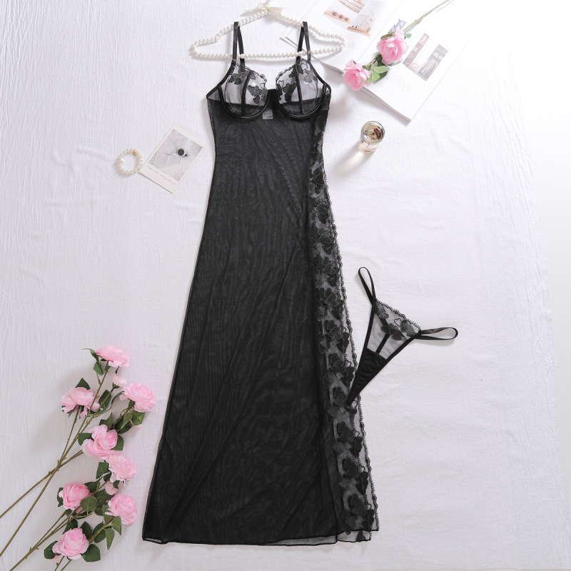 XZ4167A--Sexy mesh sexy breast-revealing comfortable home wear two-piece dress