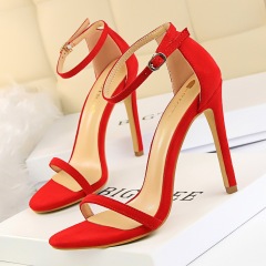 126-9--Sexy women's sandals with stiletto heels, ultra-high heels, suede open-toe, one-strap summer high heels