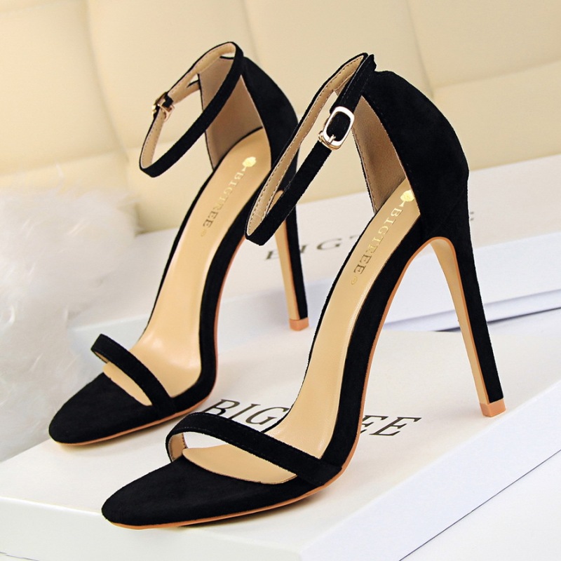 126-9--Sexy women's sandals with stiletto heels, ultra-high heels, suede open-toe, one-strap summer high heels
