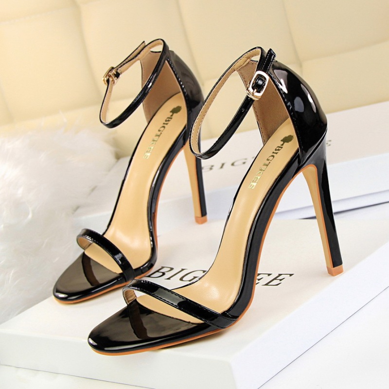 126-10--Patent leather open-toe one-strap sandals for sexy summer nightclub women's high heels