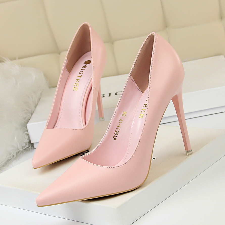 9511-17--Fashionable and simple women's shoes, slim high heels, stilettos, ultra-high heels, shallow mouth pointed high heels