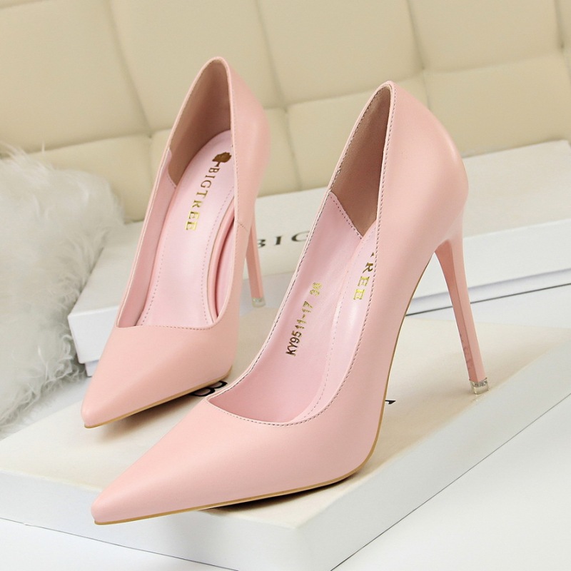 9511-17--Fashionable and simple women's shoes, slim high heels, stilettos, ultra-high heels, shallow mouth pointed high heels