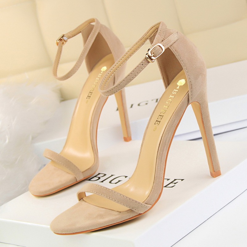 126-9--Sexy women's sandals with stiletto heels, ultra-high heels, suede open-toe, one-strap summer high heels