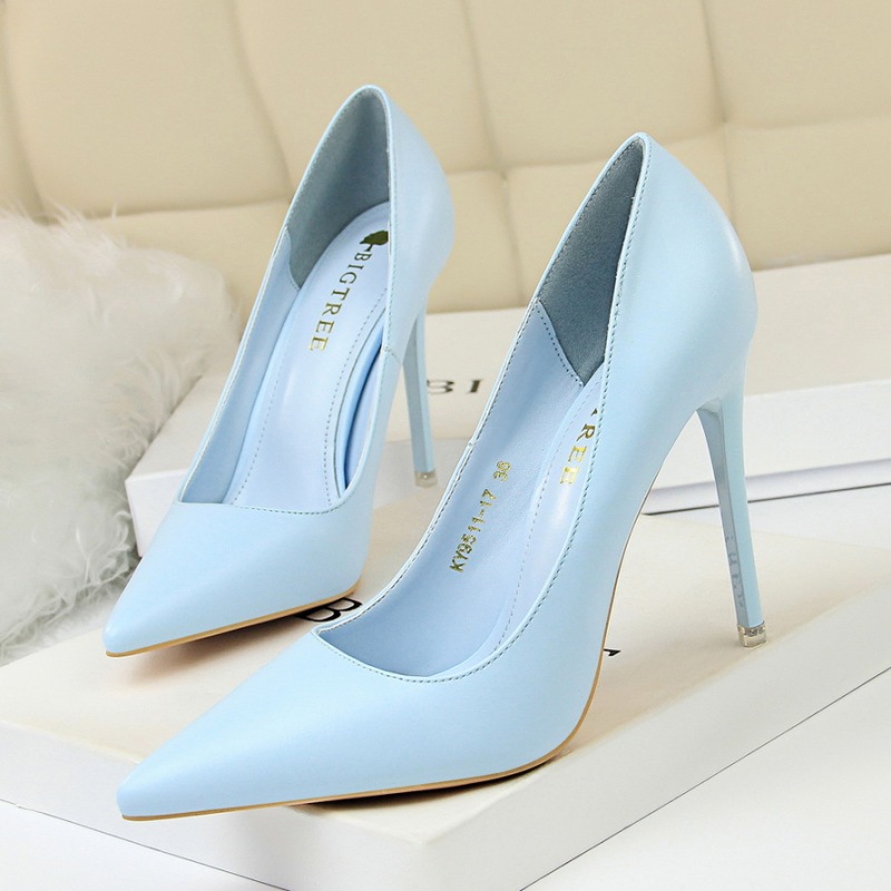 9511-17--Fashionable and simple women's shoes, slim high heels, stilettos, ultra-high heels, shallow mouth pointed high heels