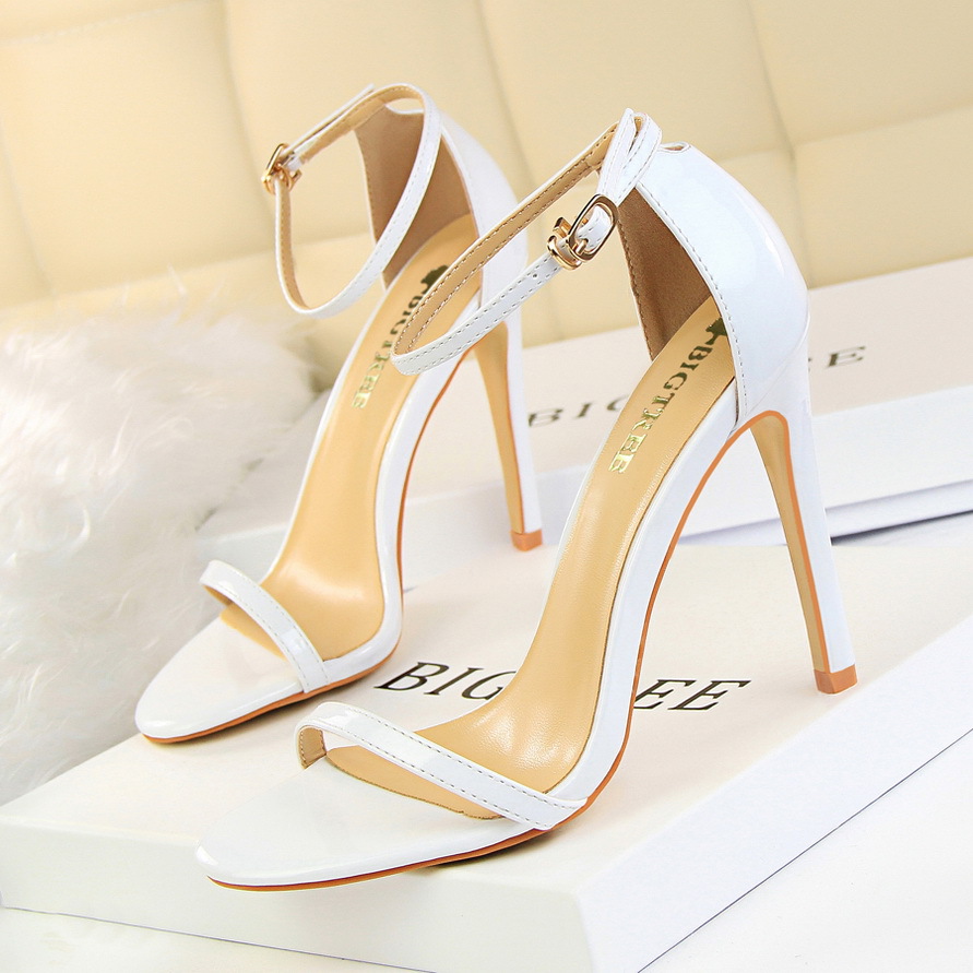 126-10--Patent leather open-toe one-strap sandals for sexy summer nightclub women's high heels