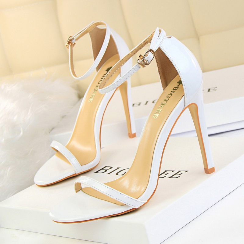 126-10--Patent leather open-toe one-strap sandals for sexy summer nightclub women's high heels