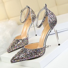 283-1--Suede shallow mouth pointed sexy nightclub slim side hollow single shoes