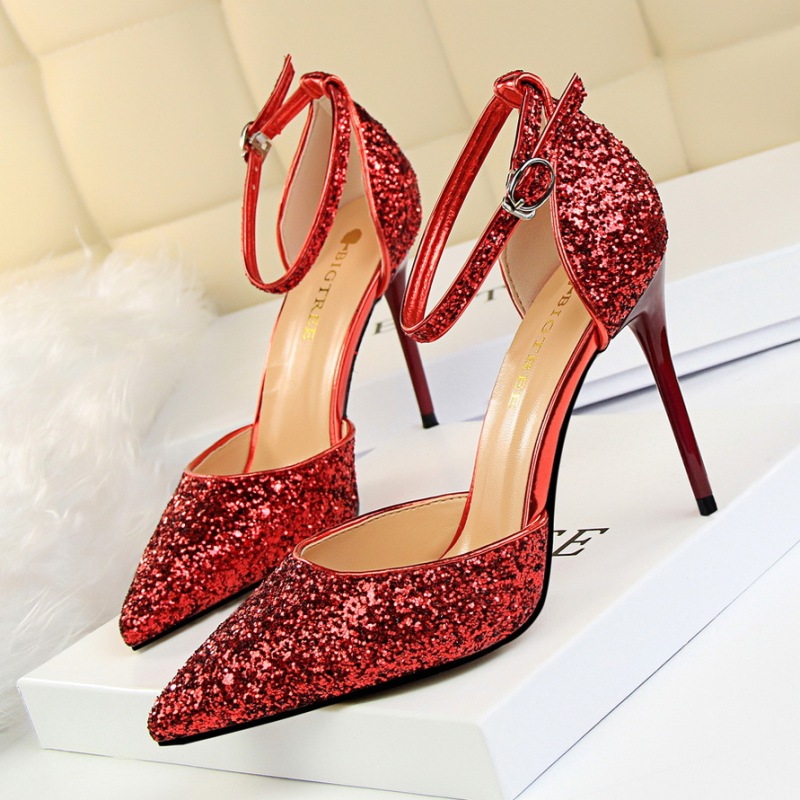283-1--Suede shallow mouth pointed sexy nightclub slim side hollow single shoes