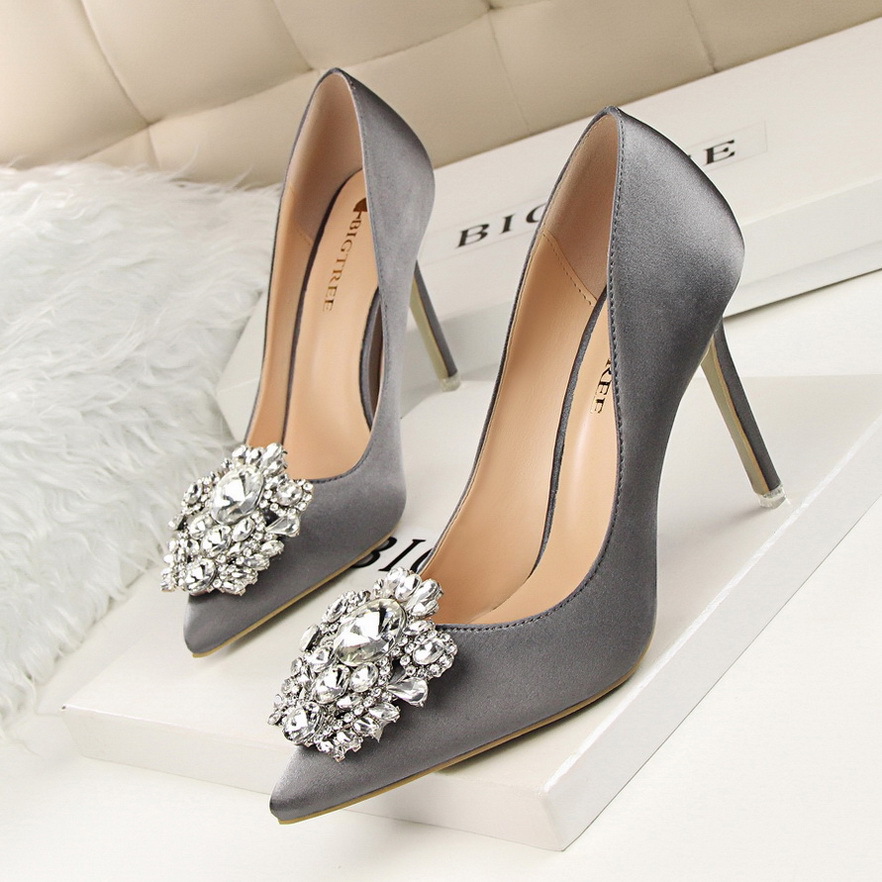 516-5--Rhinestone women's shoes with stilettos, sexy and slim, shallow pointed toe buckle shoes