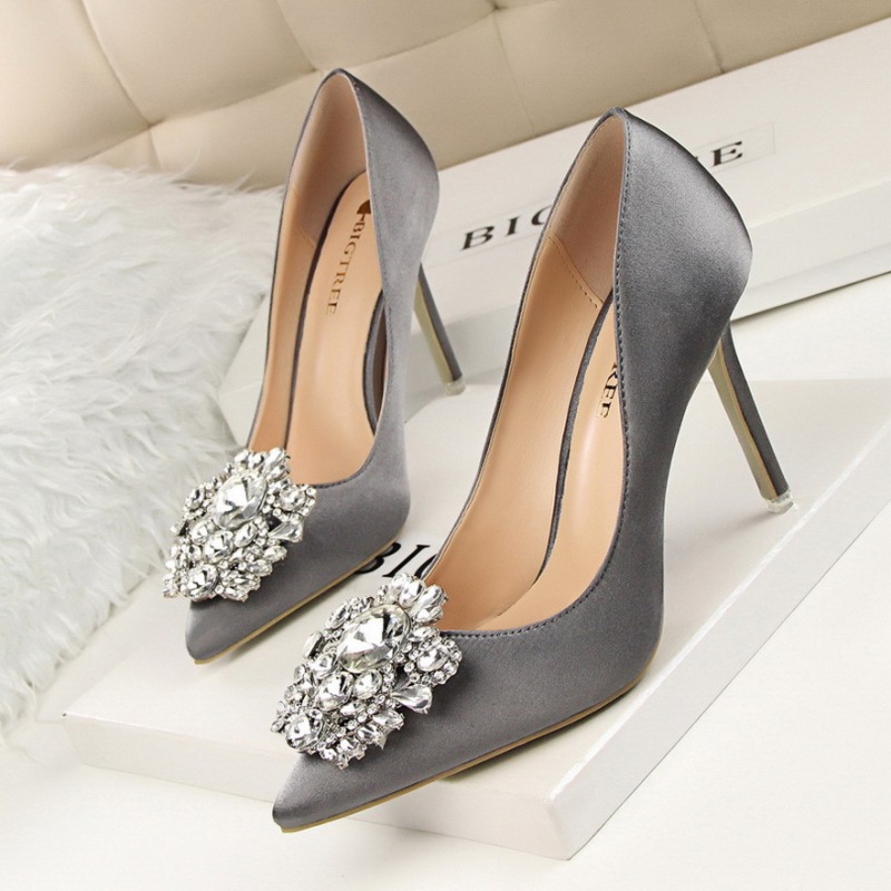 516-5--Rhinestone women's shoes with stilettos, sexy and slim, shallow pointed toe buckle shoes