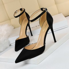 9863-5--Satin shallow mouth pointed hollow hollow sexy nightclub slim one-strap sandals