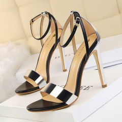 267-3--Stiletto ultra-high heel hollow color matching one-strap open-toe hollow women's sandals