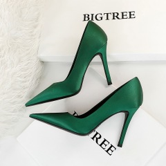 3391-6--Stiletto shallow mouth pointed toe sexy nightclub slim satin women's shoes