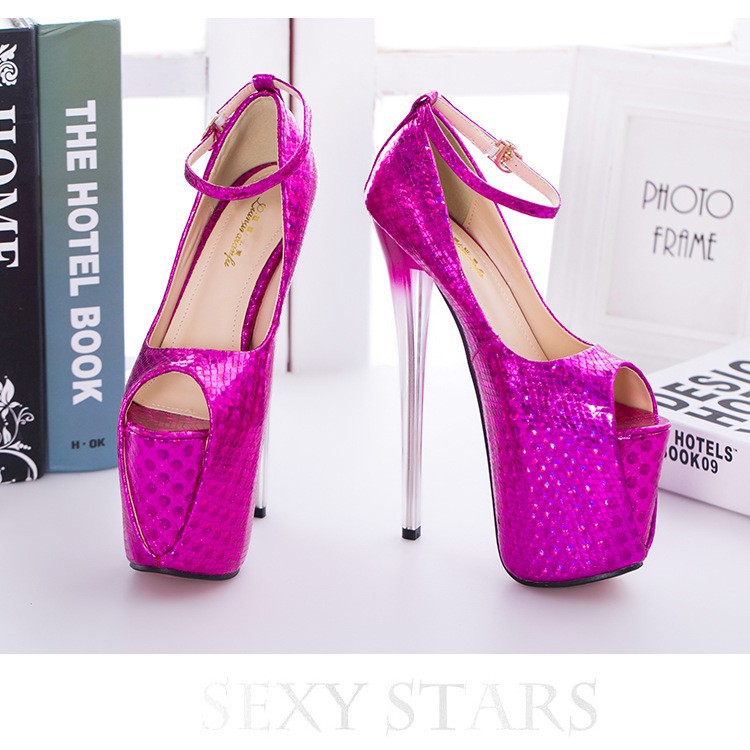6678-1--Super high stilettos 19cm high heels with shallow mouth and fish mouth