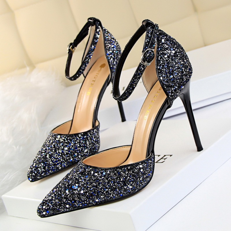 283-1--Suede shallow mouth pointed sexy nightclub slim side hollow single shoes