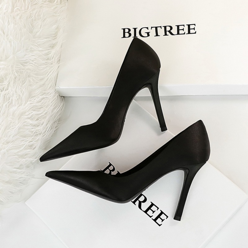 3391-6--Stiletto shallow mouth pointed toe sexy nightclub slim satin women's shoes