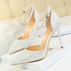 283-1--Suede shallow mouth pointed sexy nightclub slim side hollow single shoes