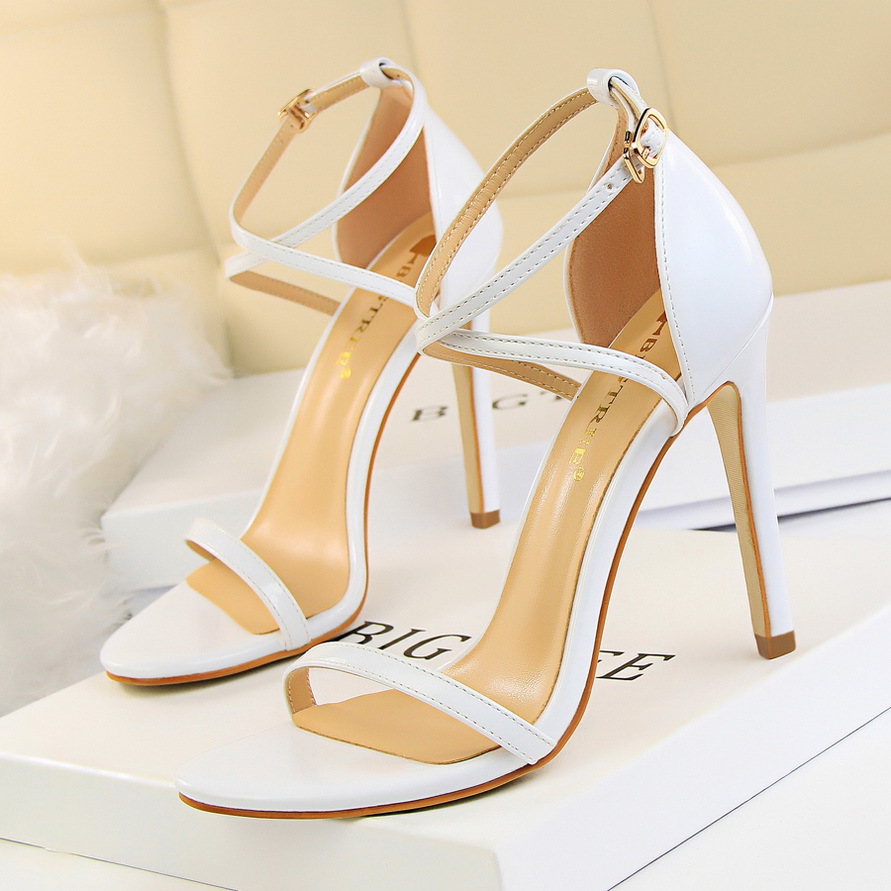 126-7--Stiletto open-toe patent leather cross-strap sexy nightclub sandals