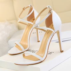 126-7--Stiletto open-toe patent leather cross-strap sexy nightclub sandals