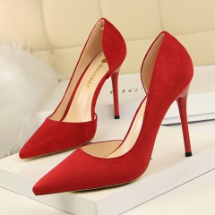 8918-2--Suede shallow mouth pointed sexy nightclub slim side hollow single shoes