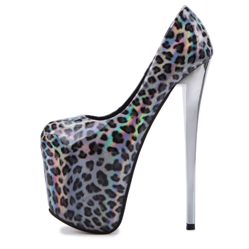 6678-19--Ultra-high stiletto gradient leopard print 19cm sexy nightclub women's shoes