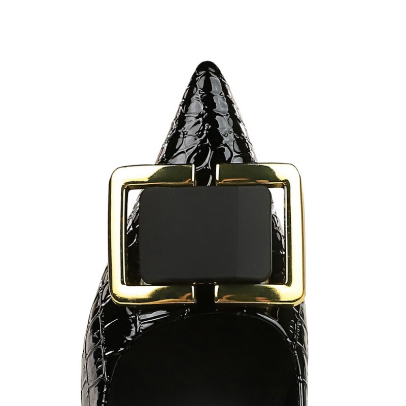 3391-K57--Retro stone pattern patent leather pointed belt buckle decorated single shoes