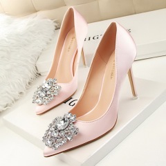 516-5--Rhinestone women's shoes with stilettos, sexy and slim, shallow pointed toe buckle shoes