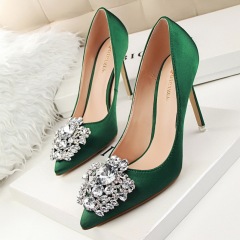 516-5--Rhinestone women's shoes with stilettos, sexy and slim, shallow pointed toe buckle shoes