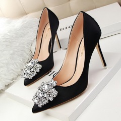 516-5--Rhinestone women's shoes with stilettos, sexy and slim, shallow pointed toe buckle shoes
