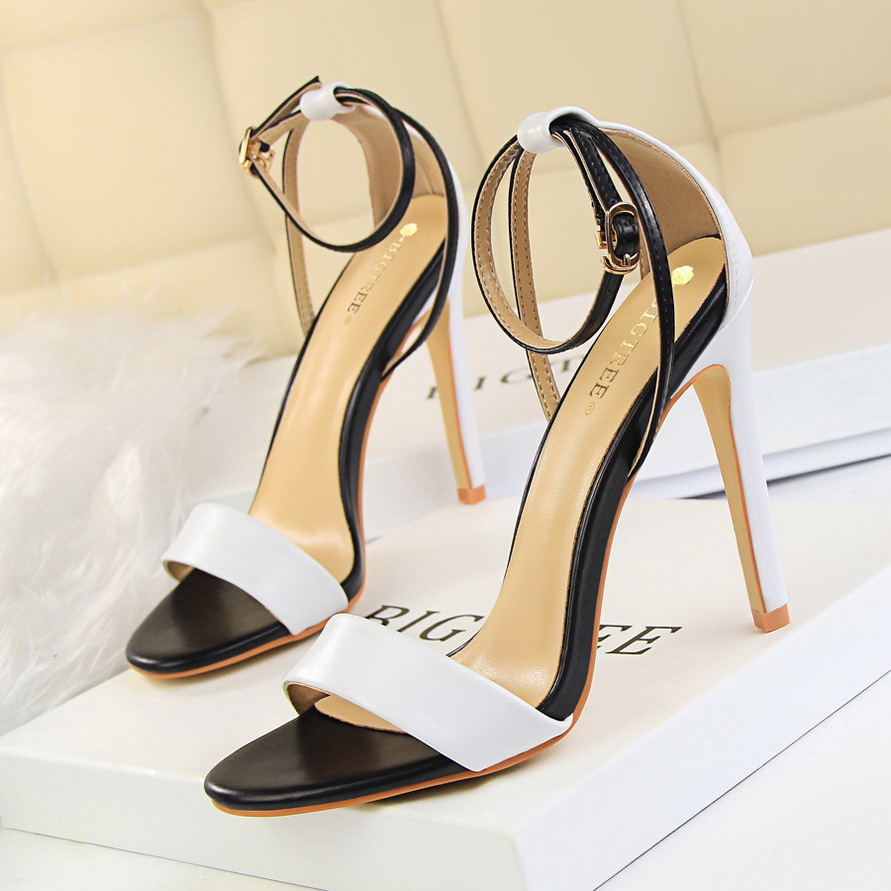 267-3--Stiletto ultra-high heel hollow color matching one-strap open-toe hollow women's sandals