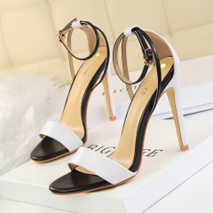 267-3--Stiletto ultra-high heel hollow color matching one-strap open-toe hollow women's sandals