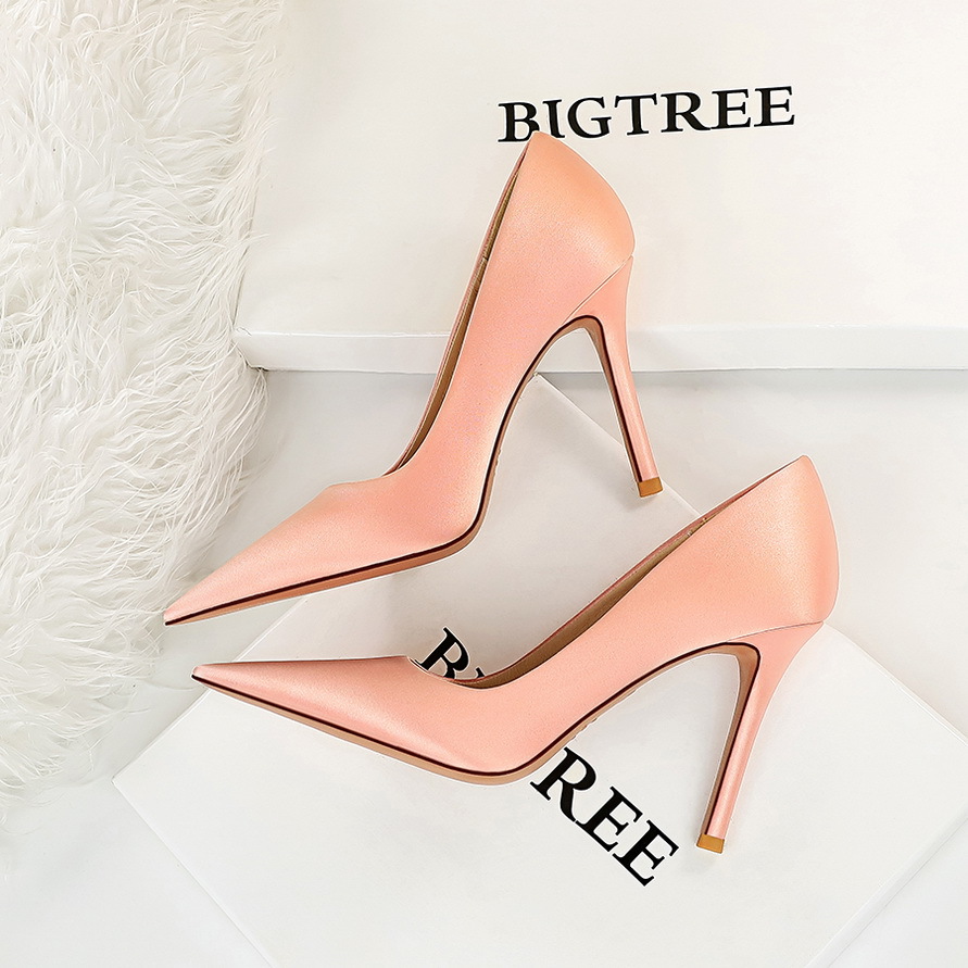 3391-6--Stiletto shallow mouth pointed toe sexy nightclub slim satin women's shoes