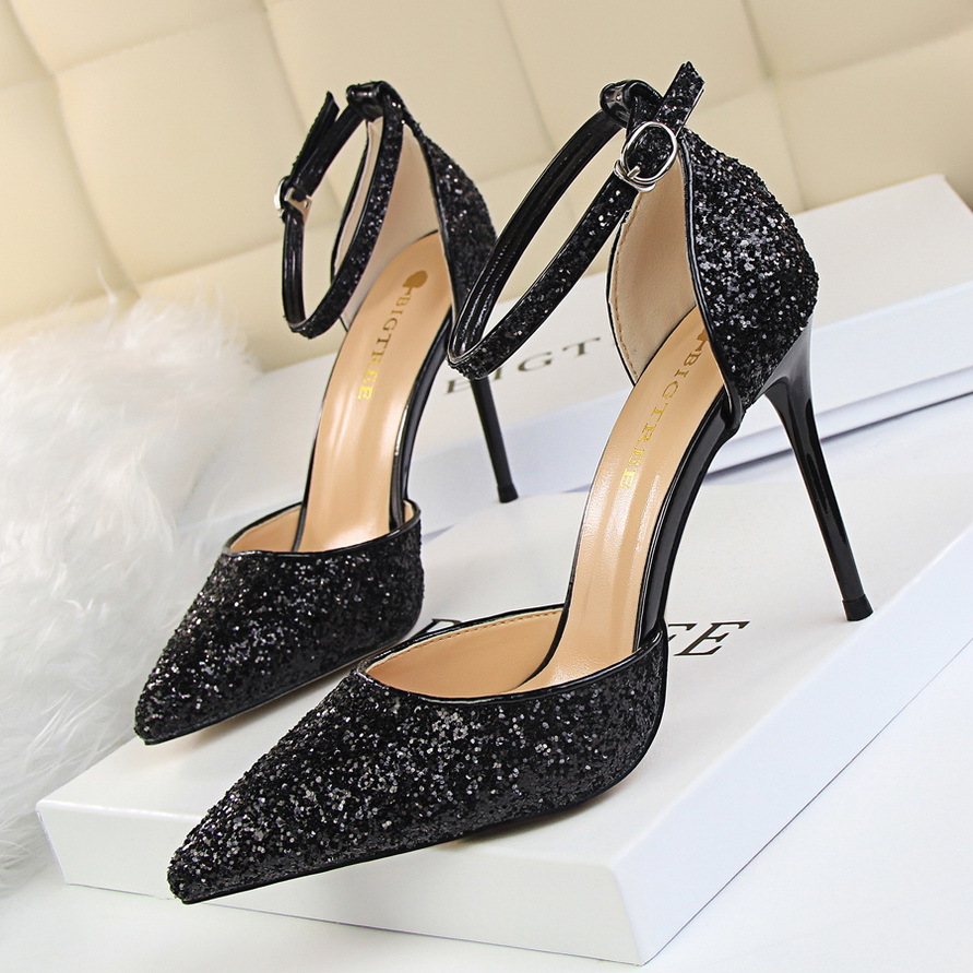 283-1--Suede shallow mouth pointed sexy nightclub slim side hollow single shoes